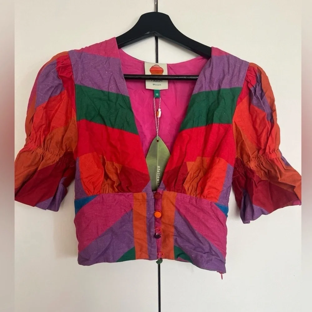 Farm Rio Amanda Blouse in Rainbow Print - Picture 2 of 5